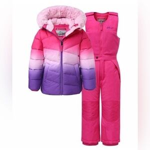 Snozu Girls 2-Piece Snowsuit Set Pink Purple Jacket Bibs 4T NWOT
